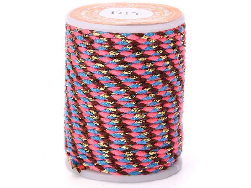 Achat Bobine de 4m de cordon en coton tressé - Marron, rose, bleu et doré