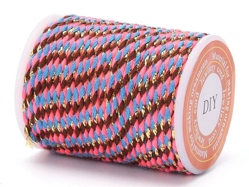 achat Bobine de 4m de cordon en coton tressé - Marron, rose, bleu et doré