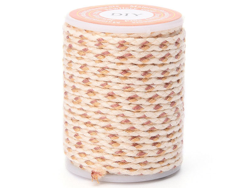 Achat Bobine de 4 m de cordon en coton tressé - Blanc, beige et rose