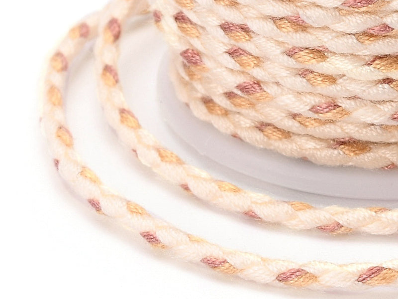 achat Bobine de 4 m de cordon en coton tressé - Blanc, beige et rose
