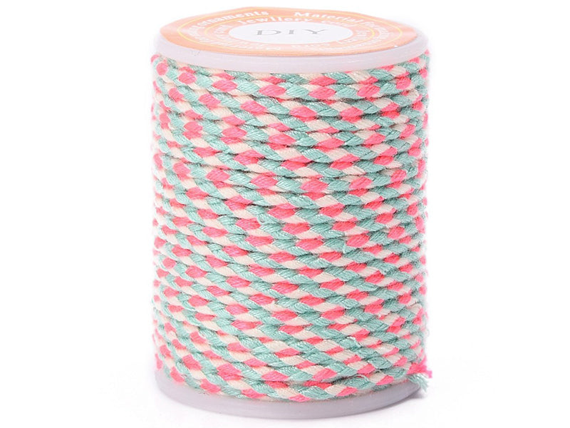 Achat Bobine de 4 m de cordon en coton tressé - Blanc, rose et bleu