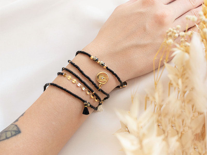 achat Kit DIY Bijouterie - Mon bracelet perlé multirang - Noir