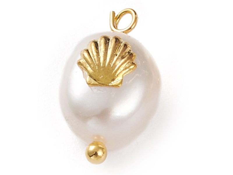 Achat Pendentif perle de culture - Avec décoration coquillage doré - 13 x 9 mm