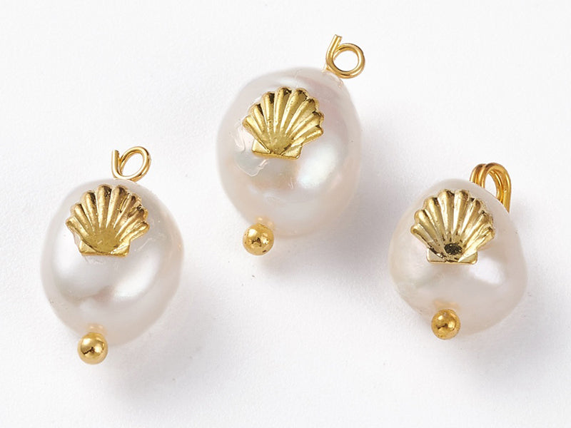 Achat Pendentif perle de culture - Avec décoration coquillage doré - 13 x 9 mm