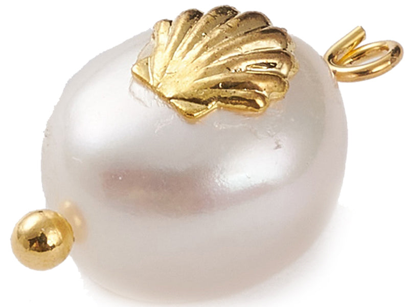 achat Pendentif perle de culture - Avec décoration coquillage doré - 13 x 9 mm