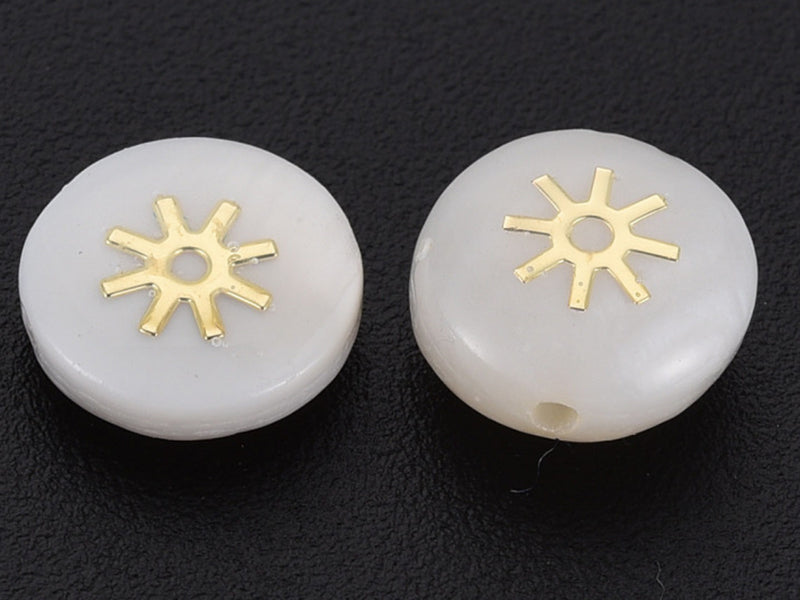 Achat Perle en coquillage naturel et laiton doré - Soleil - 8 mm