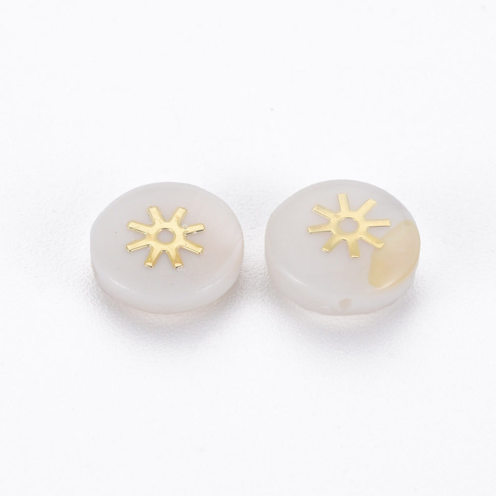 achat Perle en coquillage naturel et laiton doré - Soleil - 8 mm