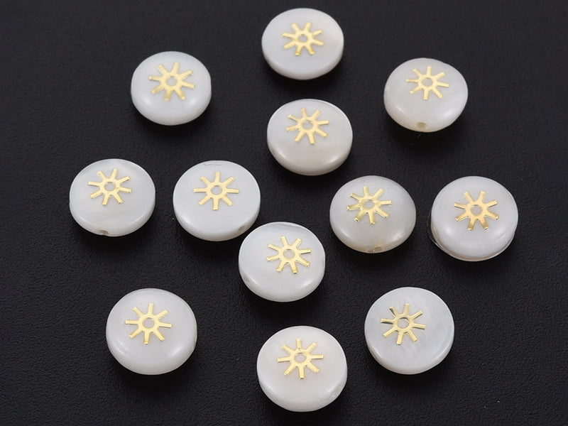 achat Perle en coquillage naturel et laiton doré - Soleil - 8 mm