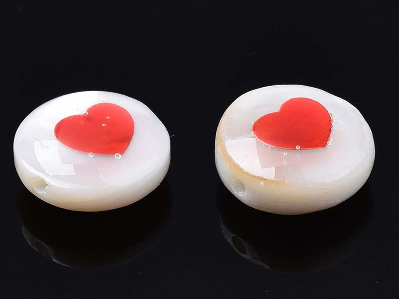 achat Perle en coquillage naturel - Cœur rouge - 8 mm