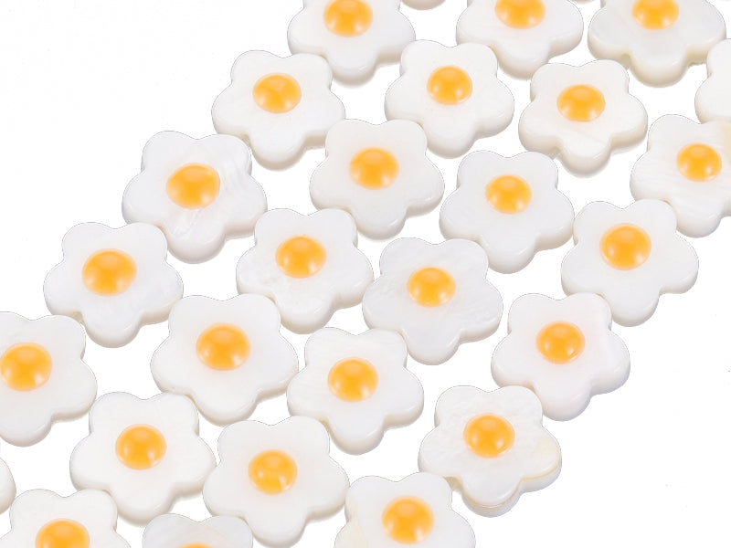 Achat Perle en coquillage émaillé - Fleur jaune - 11 mm