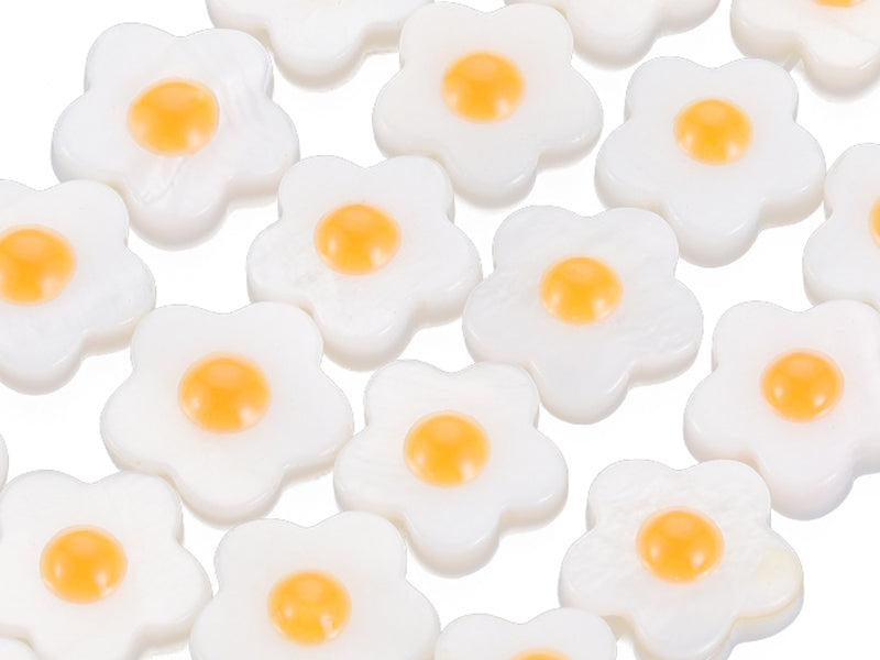 Achat Perle en coquillage émaillé - Fleur jaune - 11 mm
