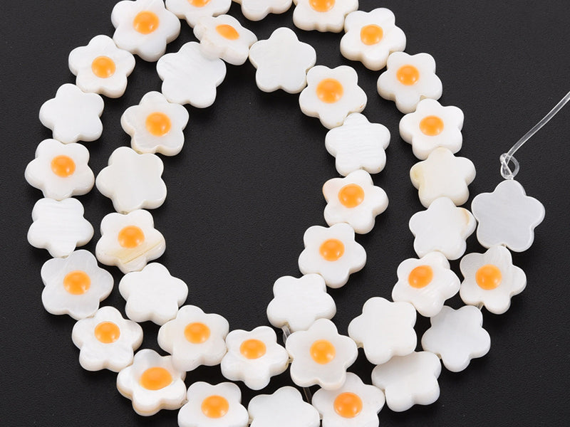 achat Perle en coquillage émaillé - Fleur jaune - 11 mm