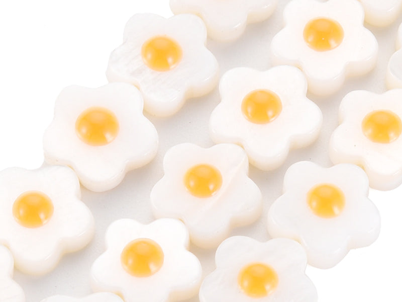 achat Perle en coquillage émaillé - Fleur jaune - 11 mm