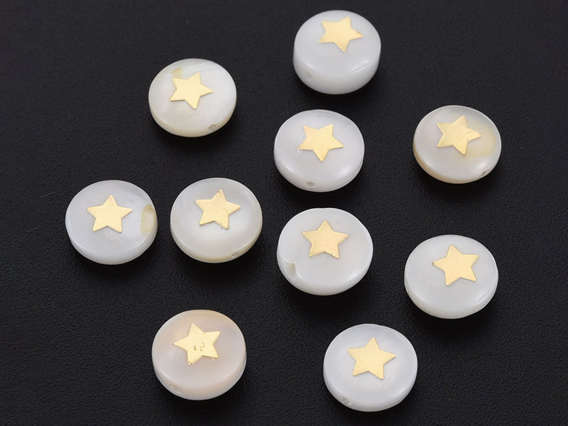 Achat Perle en coquillage naturel et laiton doré - étoile - 8 mm