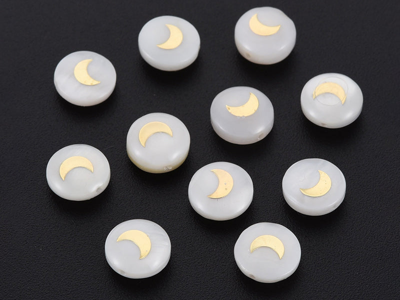 Achat Perle coquillage naturel et laiton doré - lune - 8 mm