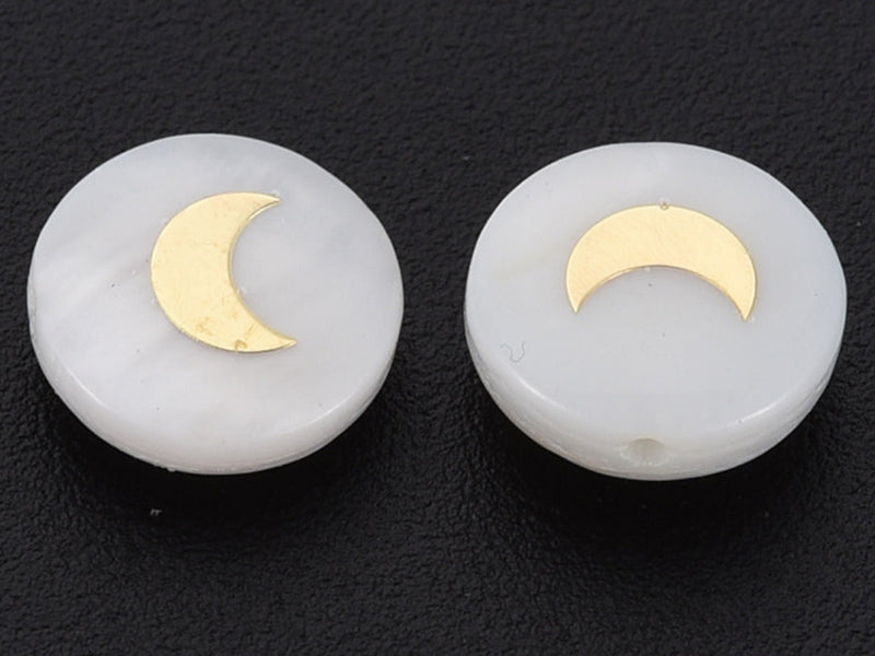 achat Perle coquillage naturel et laiton doré - lune - 8 mm