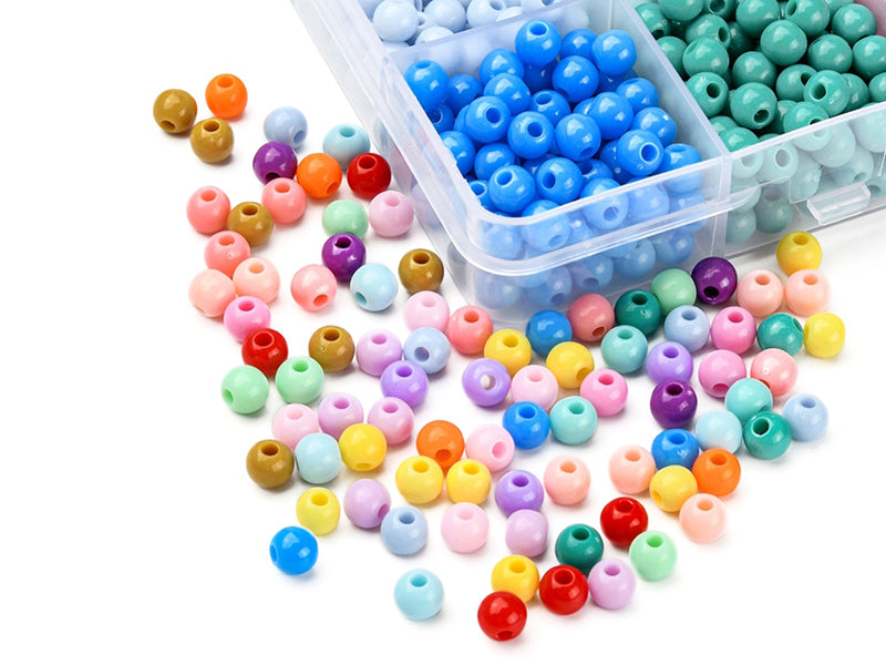 achat Boîte de 1500 perles - 18 couleurs de perles opaques en plastique - 6 x 5 mm