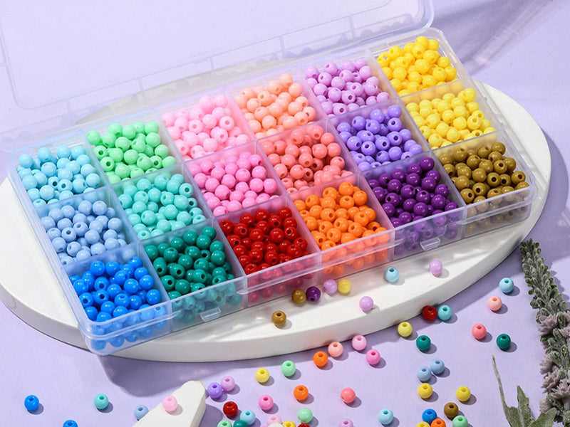 achat Boîte de 1500 perles - 18 couleurs de perles opaques en plastique - 6 x 5 mm