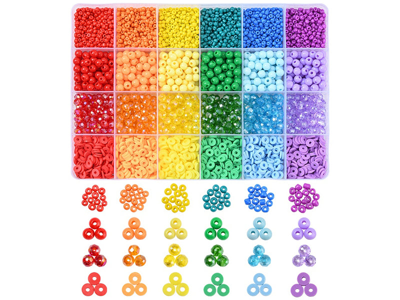 achat Boîte de 4300 perles variées : rocailles, plastique, heishi - 6 couleurs