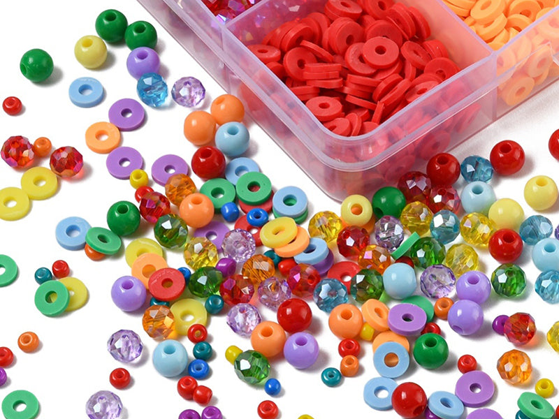 achat Boîte de 4300 perles variées : rocailles, plastique, heishi - 6 couleurs