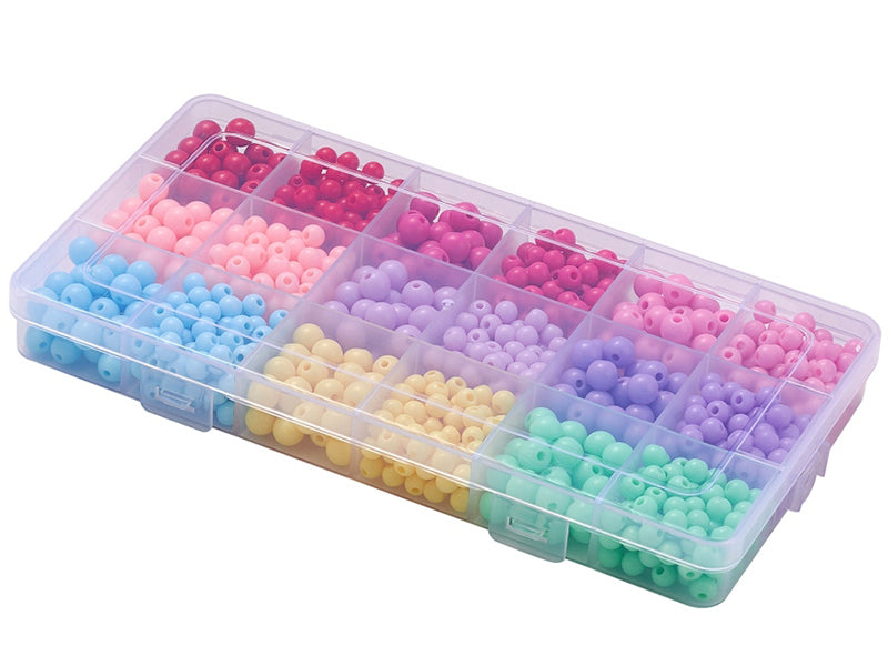 achat Boîte de 1000 perles rondes opaques en acrylique - 9 couleurs