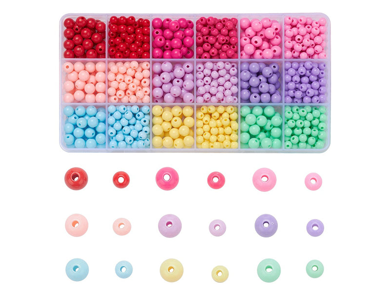achat Boîte de 1000 perles rondes opaques en acrylique - 9 couleurs