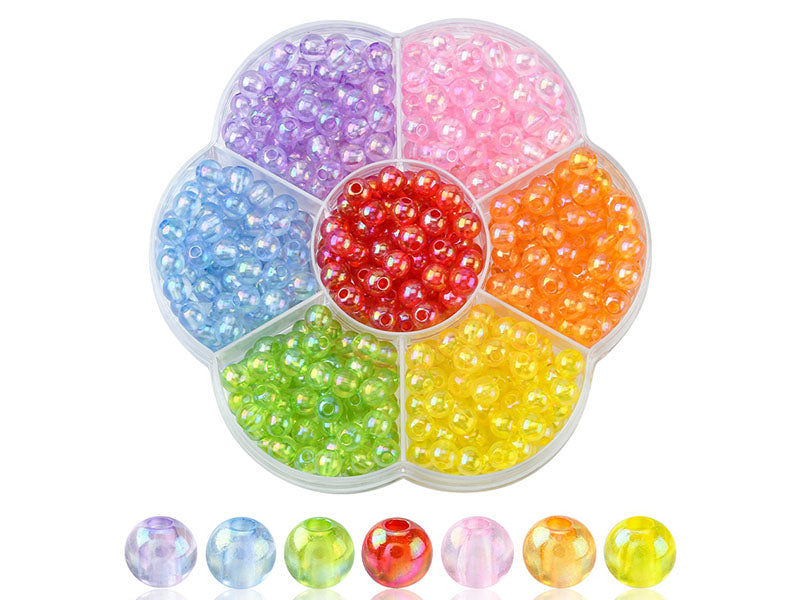 Achat Boîte de 490 perles rondes transparentes en acrylique - 7 couleurs - 6 mm