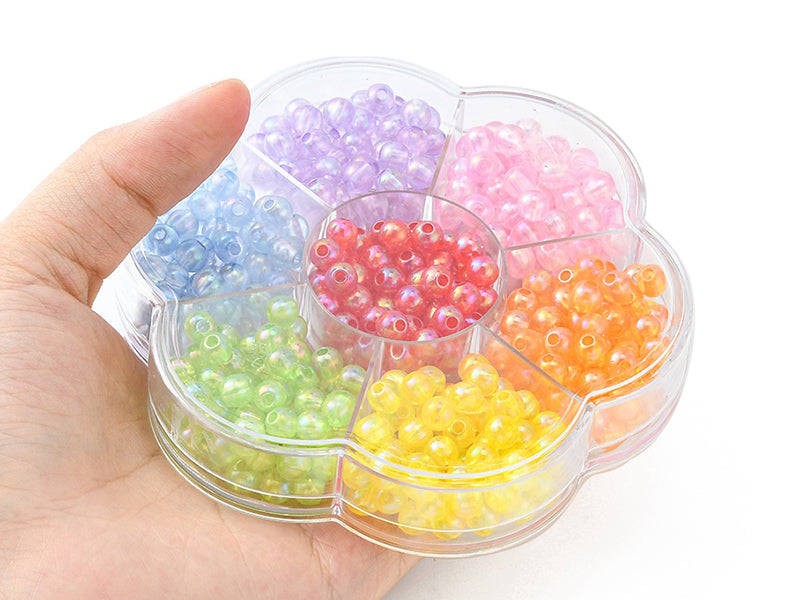 Achat Boîte de 490 perles rondes transparentes en acrylique - 7 couleurs - 6 mm