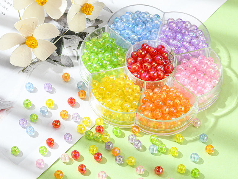 achat Boîte de 490 perles rondes transparentes en acrylique - 7 couleurs - 6 mm