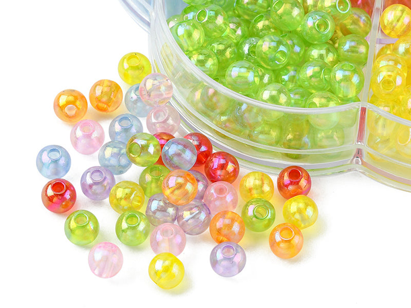 achat Boîte de 490 perles rondes transparentes en acrylique - 7 couleurs - 6 mm