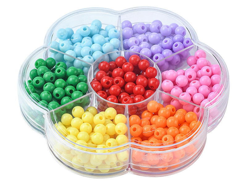 achat Boîte de 490 perles opaques rondes - 7 couleurs - 6 mm