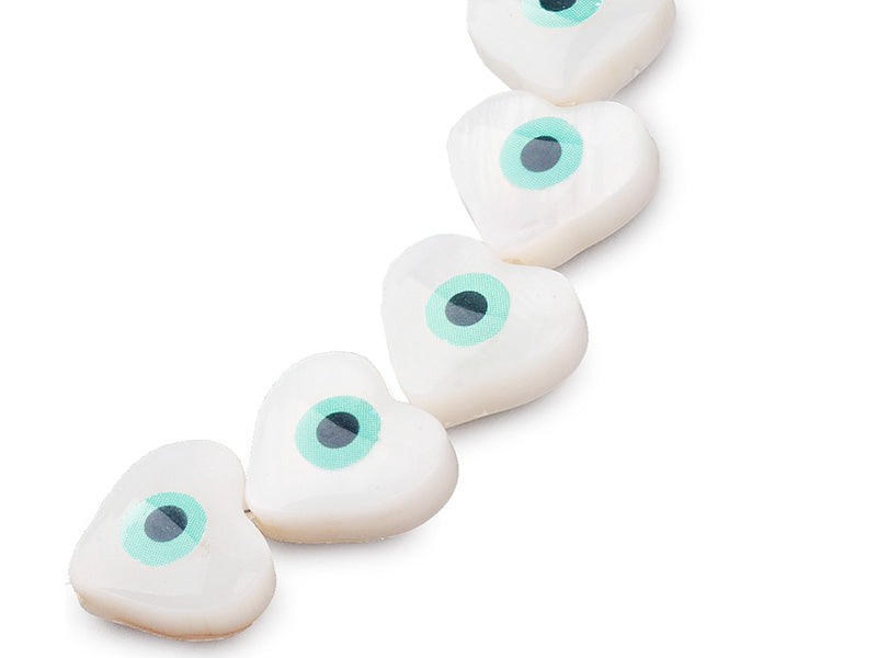 Achat Lot de 5 perles cœur avec œil - Coquillage nacré - 10 mm