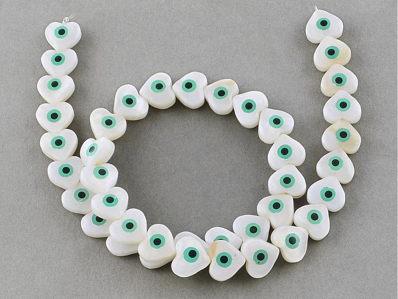 Achat Lot de 5 perles cœur avec œil - Coquillage nacré - 10 mm