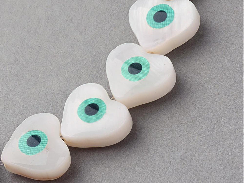 achat Lot de 5 perles cœur avec œil - Coquillage nacré - 10 mm