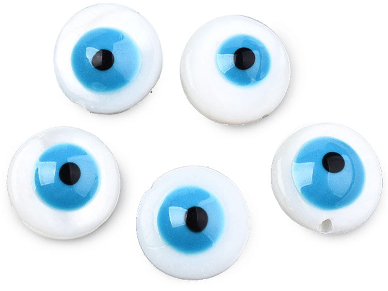 Achat Lot de 5 perles œil bleu émaillé - Coquillage nacré - 8 mm