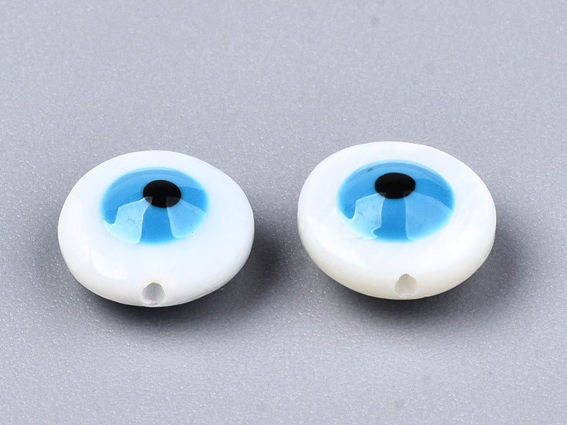 Achat Lot de 5 perles œil bleu émaillé - Coquillage nacré - 8 mm