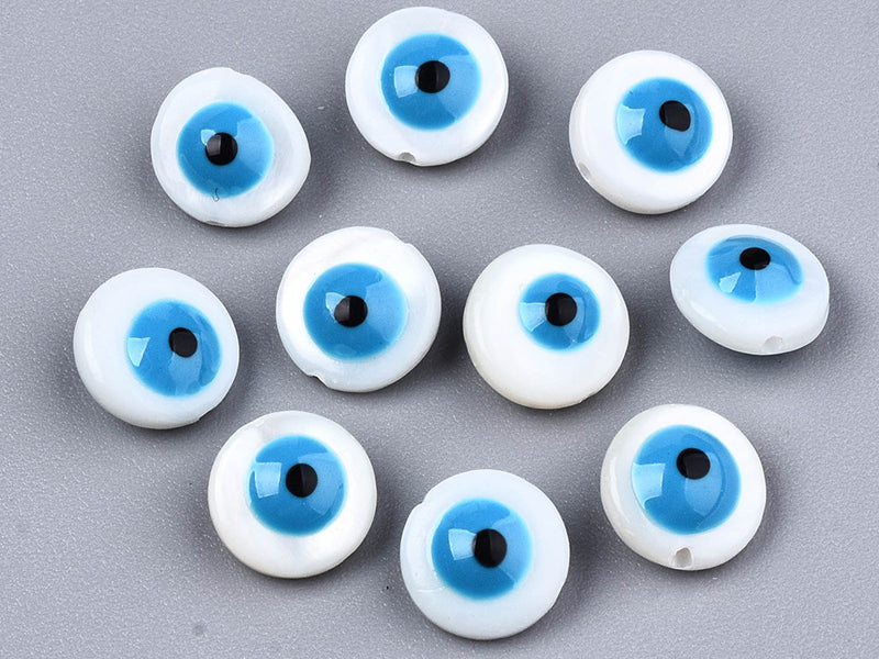 achat Lot de 5 perles œil bleu émaillé - Coquillage nacré - 8 mm