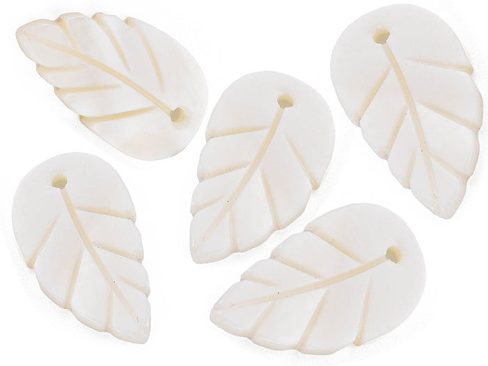 Achat Lot de 5 pendentifs feuille en coquillage nacré - 22 x 12 mm