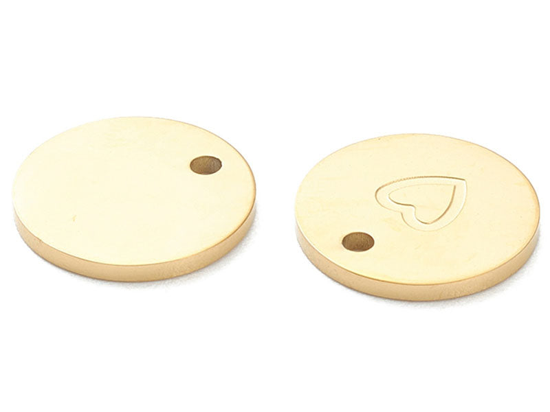 Achat Pendentif rond doré à l'or fin 18 K - Cœur gravé - 11,5 mm