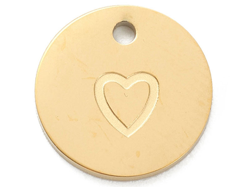 Achat Pendentif rond doré à l'or fin 18 K - Cœur gravé - 11,5 mm