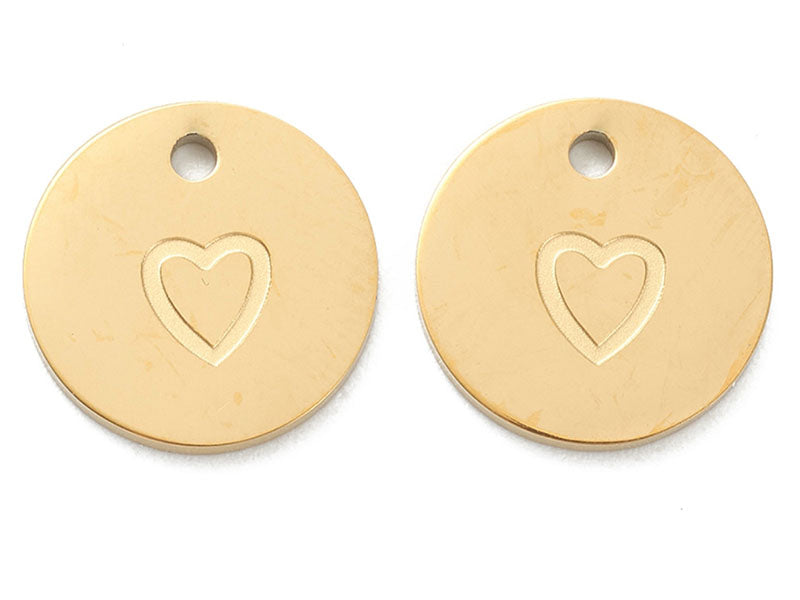 achat Pendentif rond doré à l'or fin 18 K - Cœur gravé - 11,5 mm