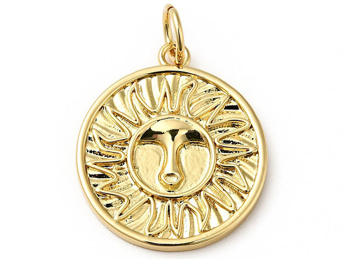 Achat Pendentif rond doré à l'or fin 18K - Soleil ethnique - 18 x 16 mm