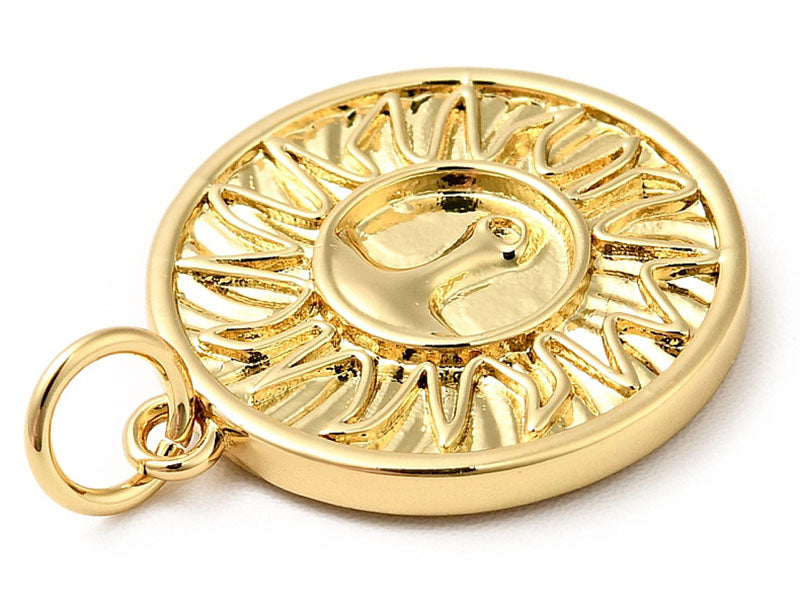 achat Pendentif rond doré à l'or fin 18K - Soleil ethnique - 18 x 16 mm