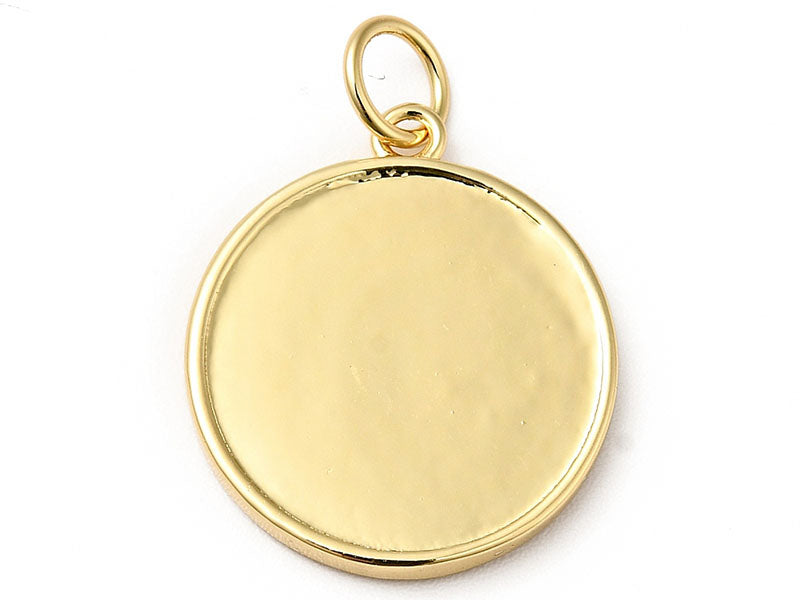 Pendentif rond doré à l'or fin 18K - Soleil ethnique - 18 x 16 mm