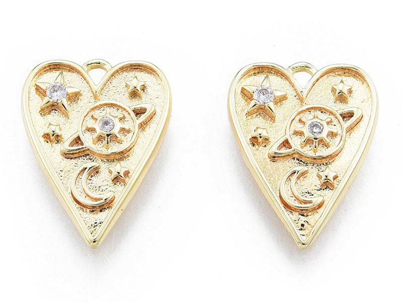 achat Pendentif cœur doré à l'or fin 18K - Avec strass zircon - Planète