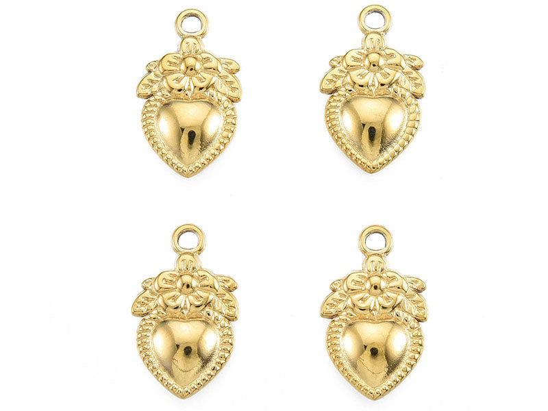achat Pendentif cœur et fleur doré à l'or fin 18K Ex voto - 21 x 13 mm