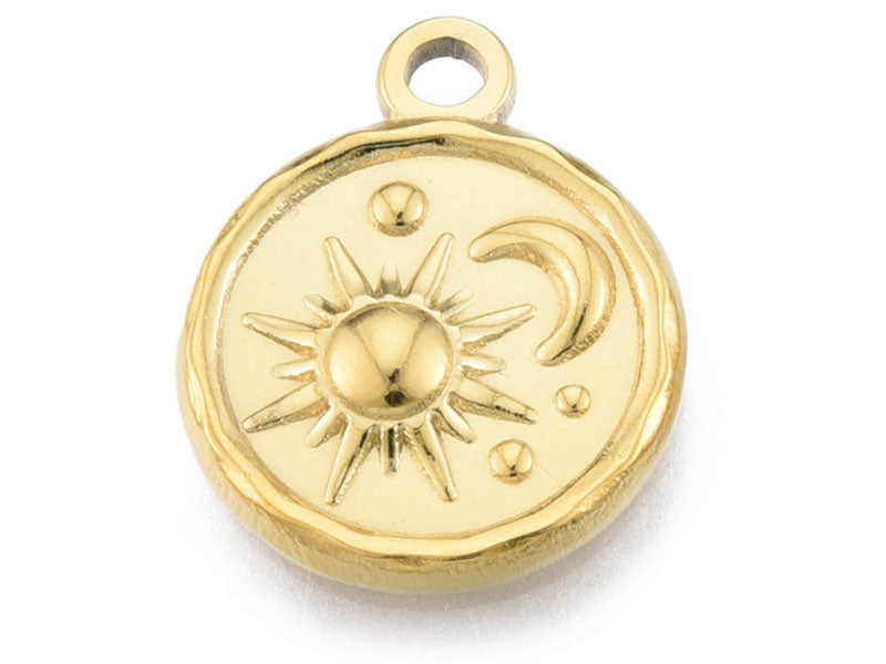 Achat Pendentif rond soleil et lune doré à l'or fin 18K  - 19 x 15 mm