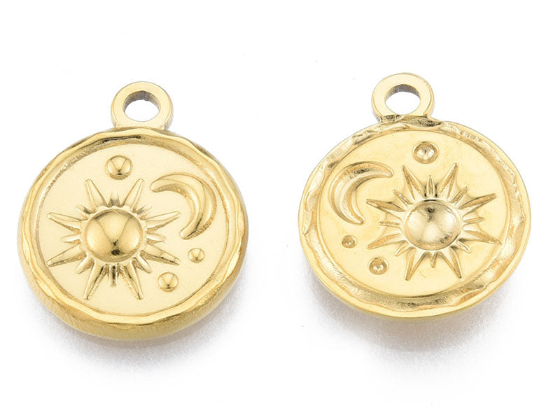 achat Pendentif rond soleil et lune doré à l'or fin 18K  - 19 x 15 mm