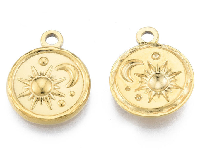 Achat Pendentif rond soleil et lune doré à l'or fin 18K  - 19 x 15 mm