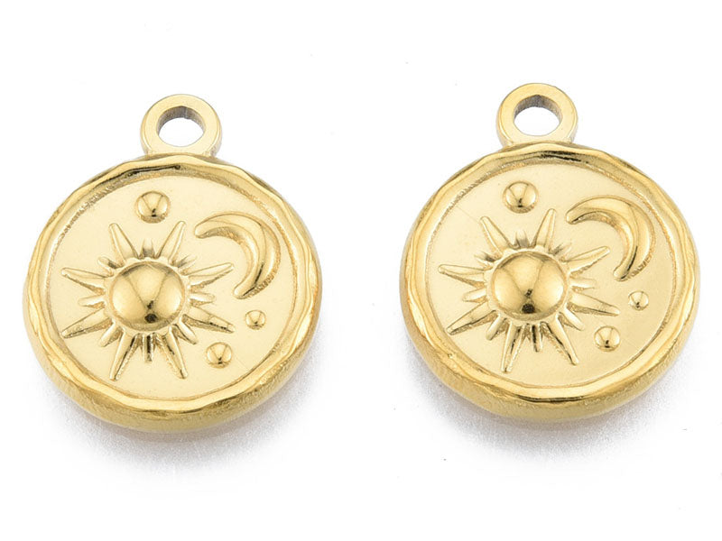 achat Pendentif rond soleil et lune doré à l'or fin 18K  - 19 x 15 mm